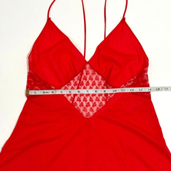 Vintage Stardust Cherry Red Long Maxi Slip Dress Gown Sheer Lace Mesh Low Back M - Picture 8 of 11